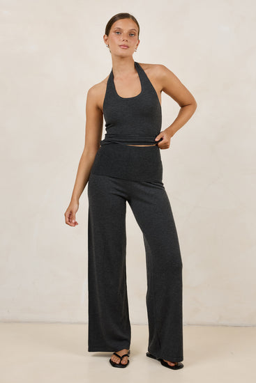 Rylee Knit Foldover Pant (Charcoal)