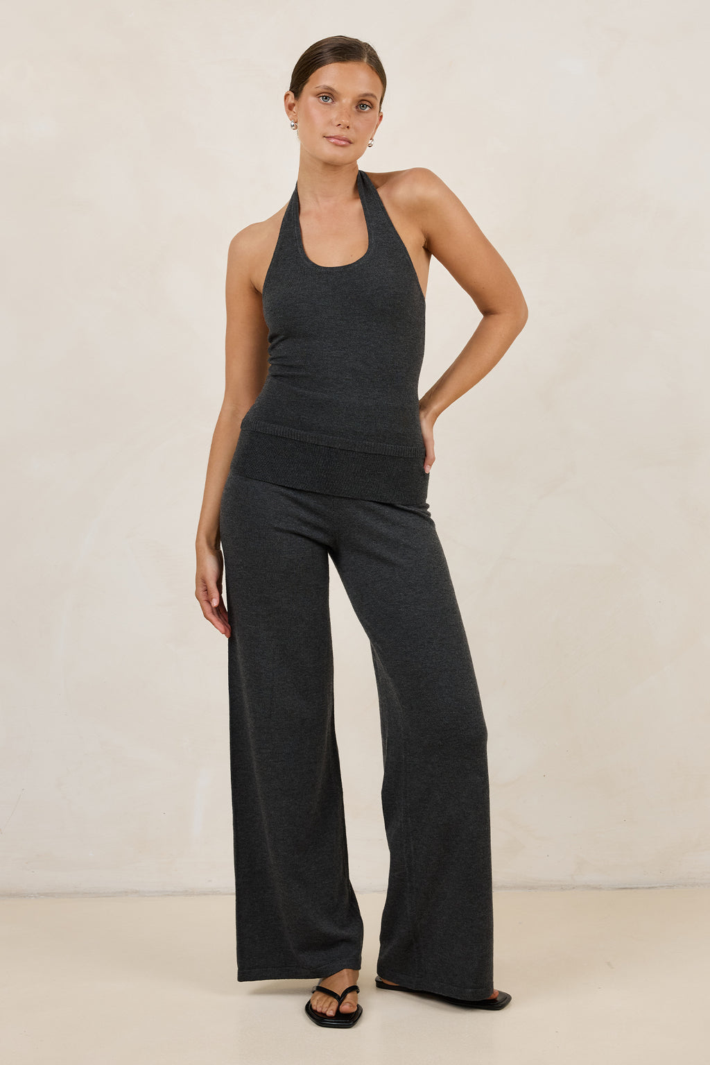 Rylee Knit Foldover Pant (Charcoal)