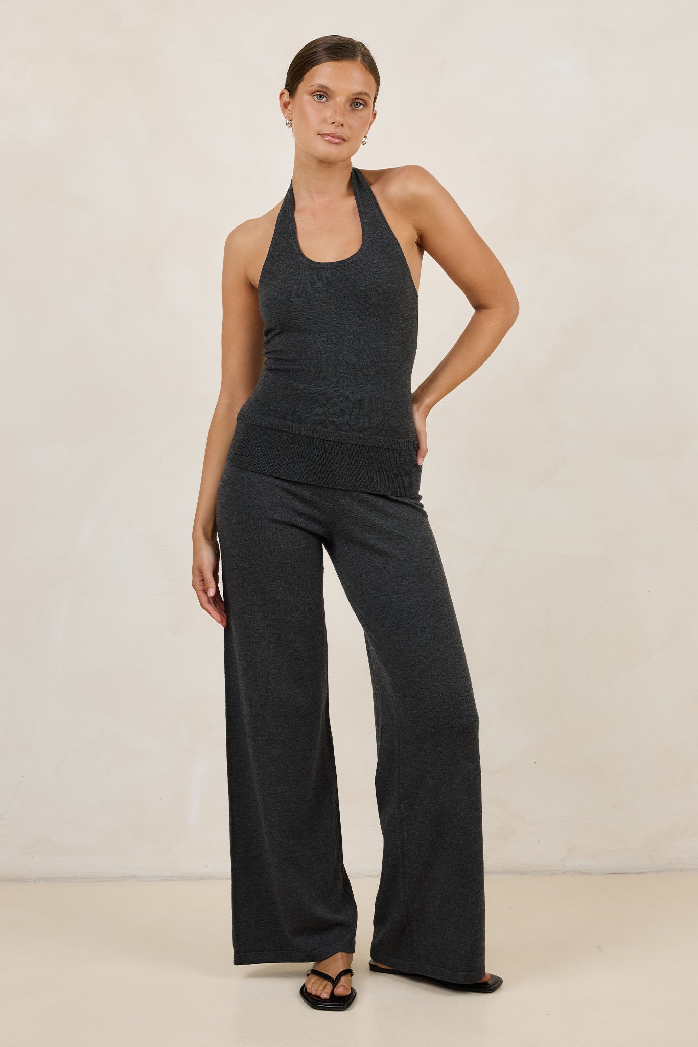 Rylee Knit Foldover Pant (Charcoal)