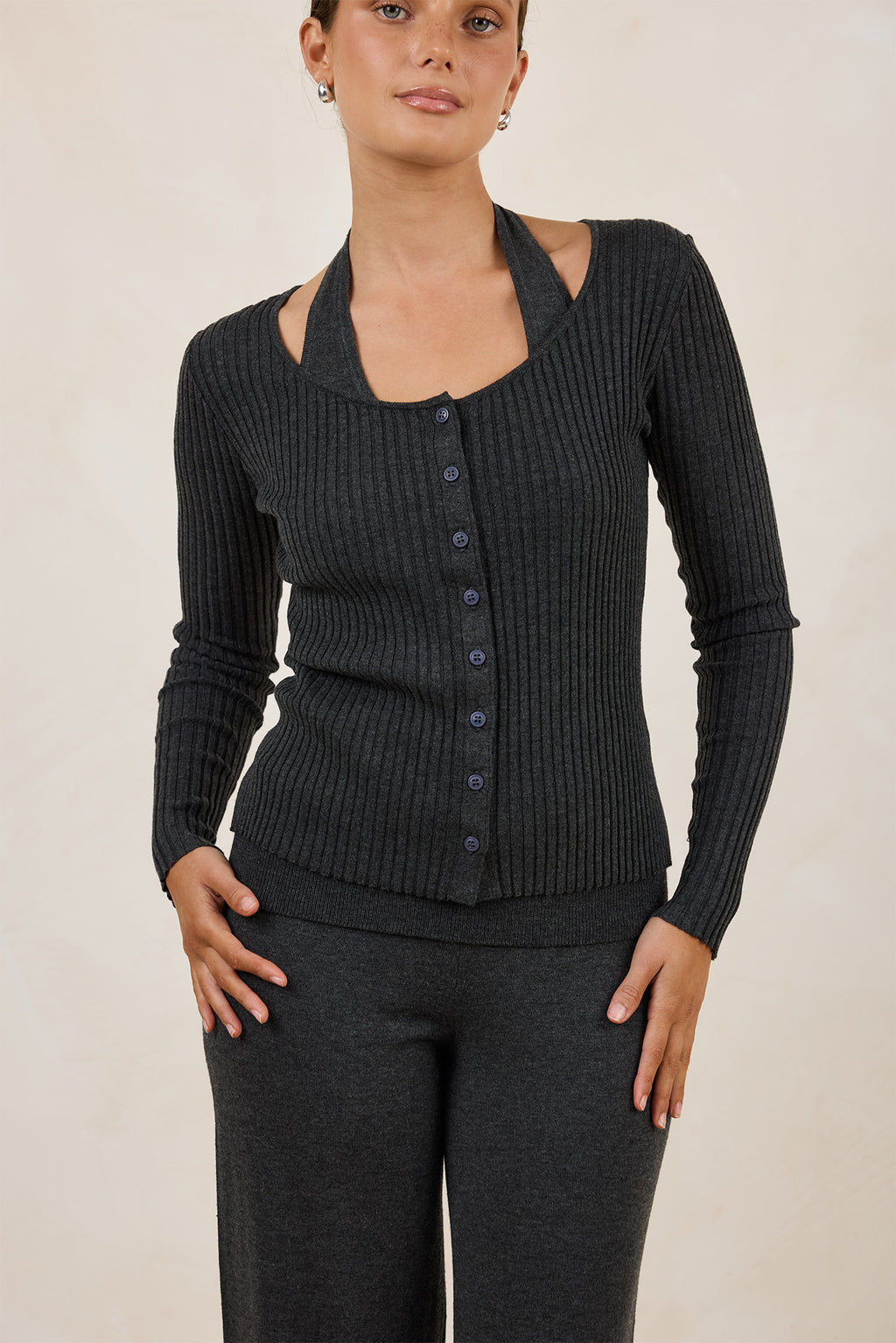 Rylee Knit Cardigan (Charcoal)