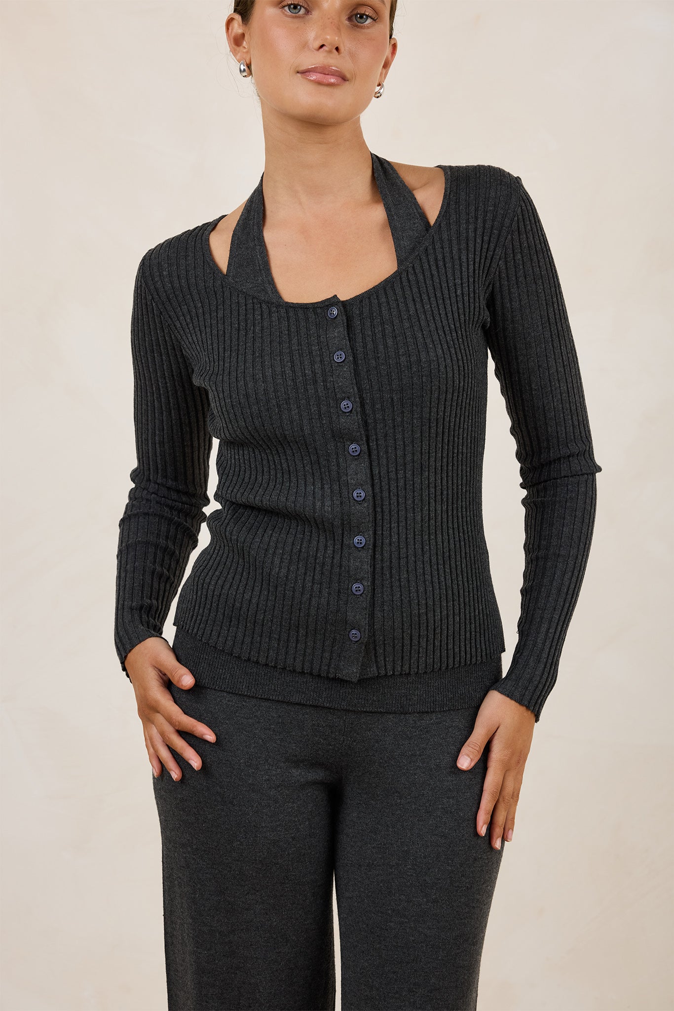 Rylee Knit Cardigan (Charcoal)