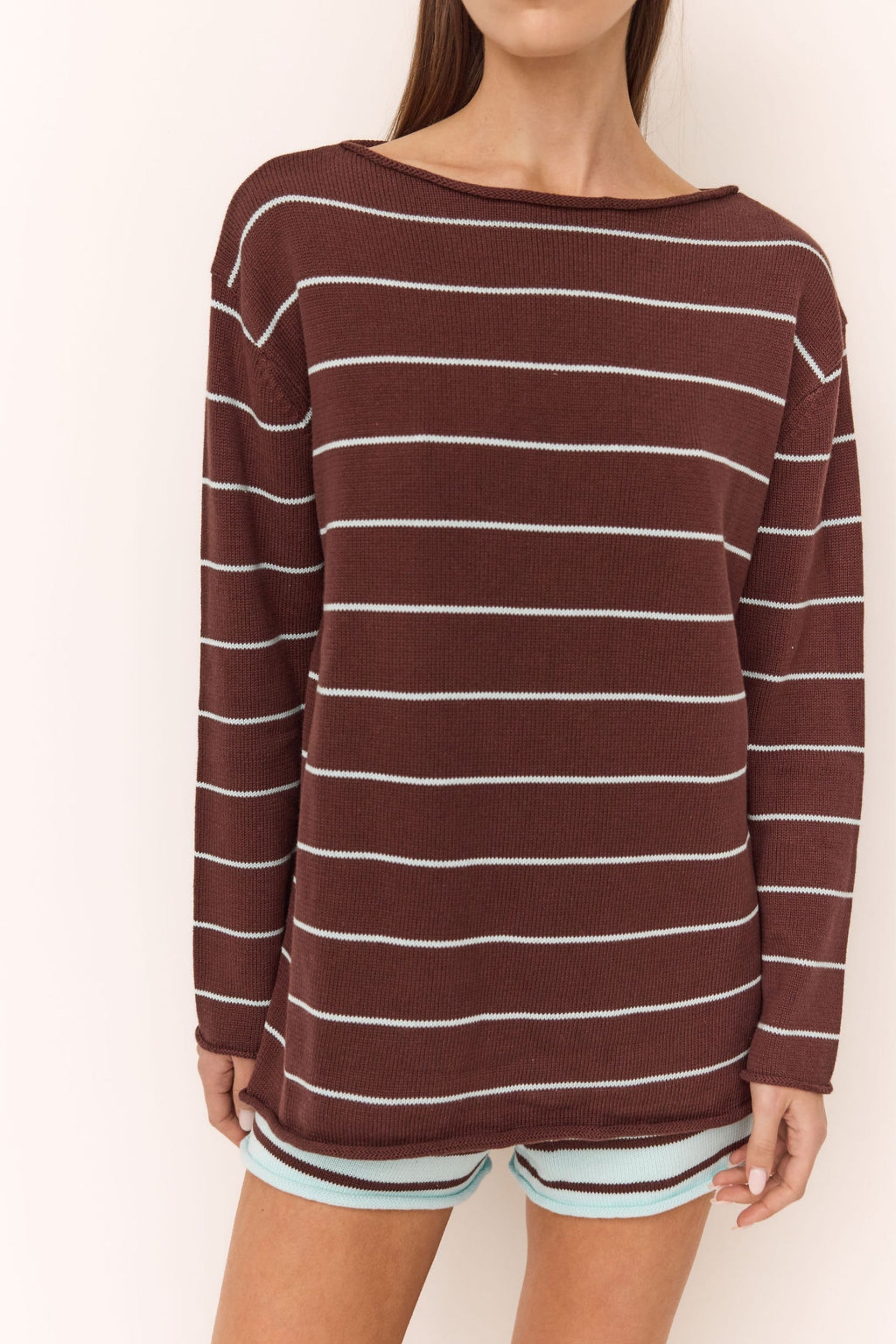 Dakota Knit Jumper (Choc/Blue Stripe)