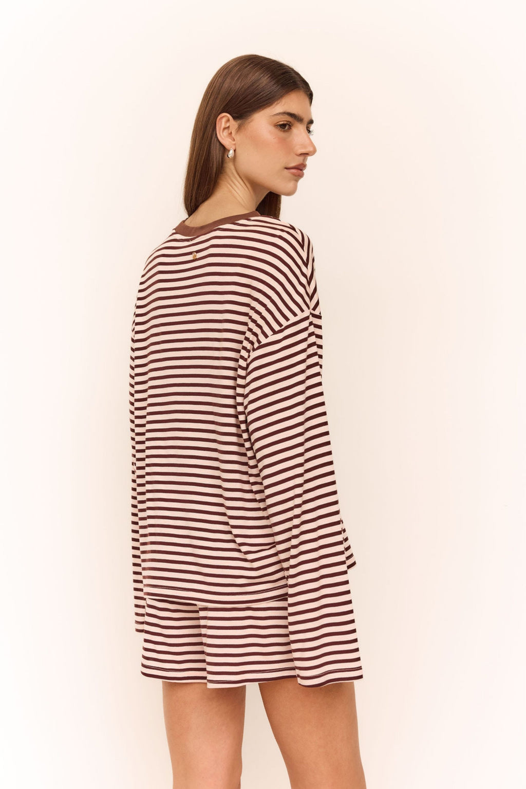 Odessa Long Sleeve Tee (Pink/Chocolate Stripe)