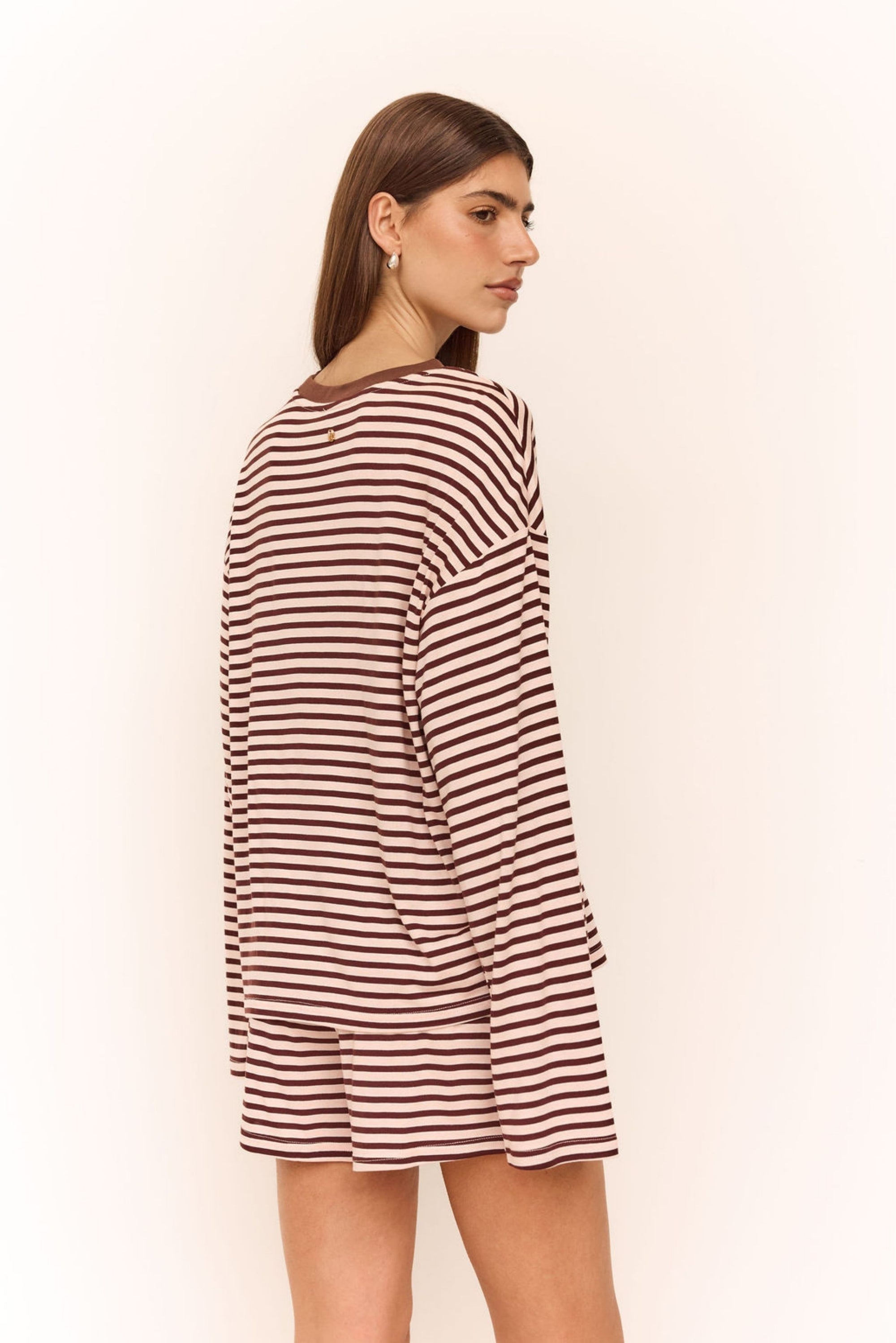 Odessa Long Sleeve Tee (Pink/Chocolate Stripe)