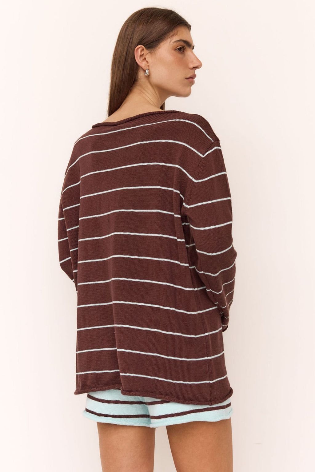 Fallon Knit Short (Light Blue/Choc Stripe)