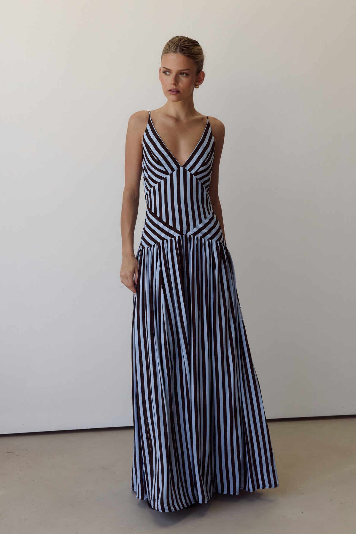 Posie Maxi Dress (Chocolate/Blue Stripe)