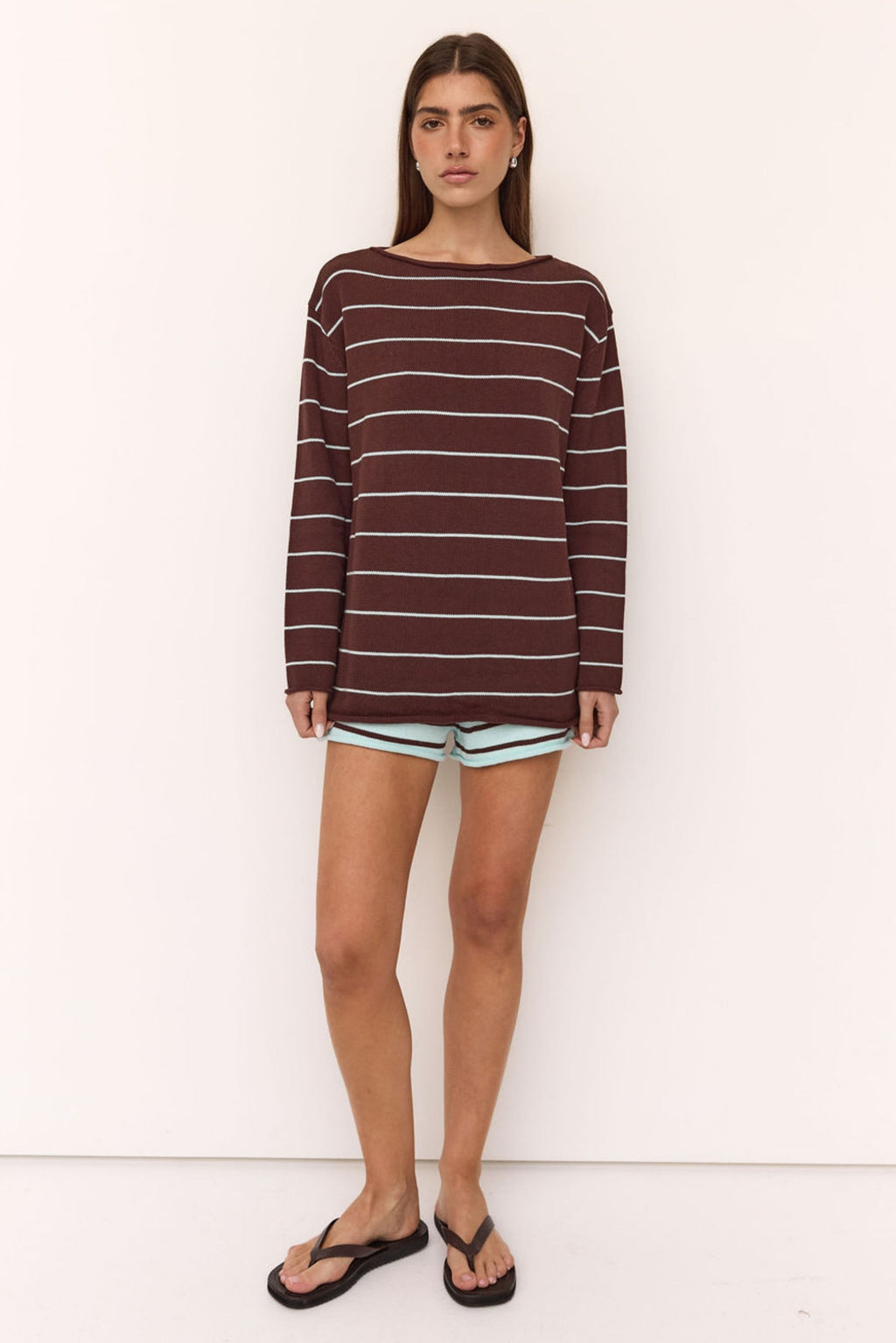 Fallon Knit Short (Light Blue/Choc Stripe)