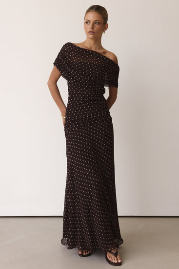 Naomi Maxi Dress (Chocolate Polka)