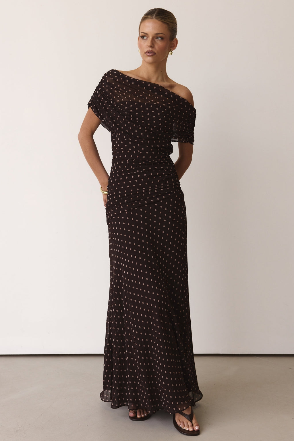 Naomi Maxi Dress (Chocolate Polka)