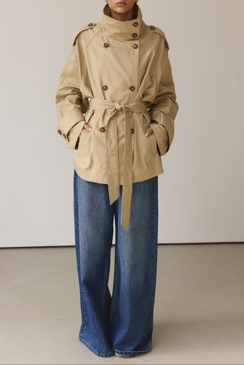 Murphy Cropped Trench Coat (Taupe)