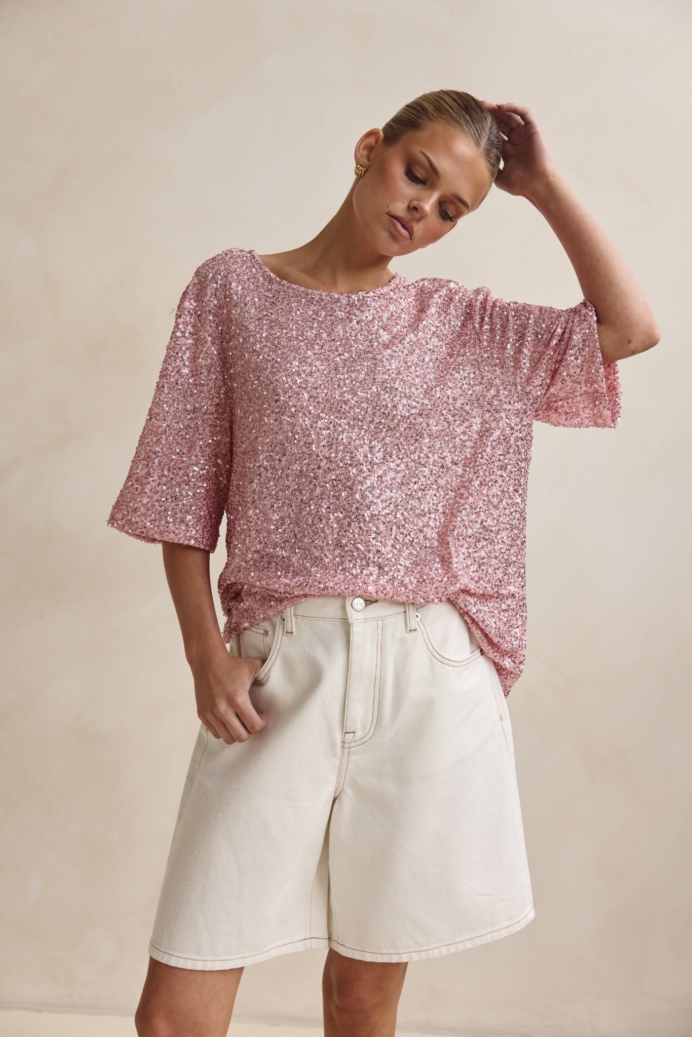 Evangeline Sequin Tee (Pink)