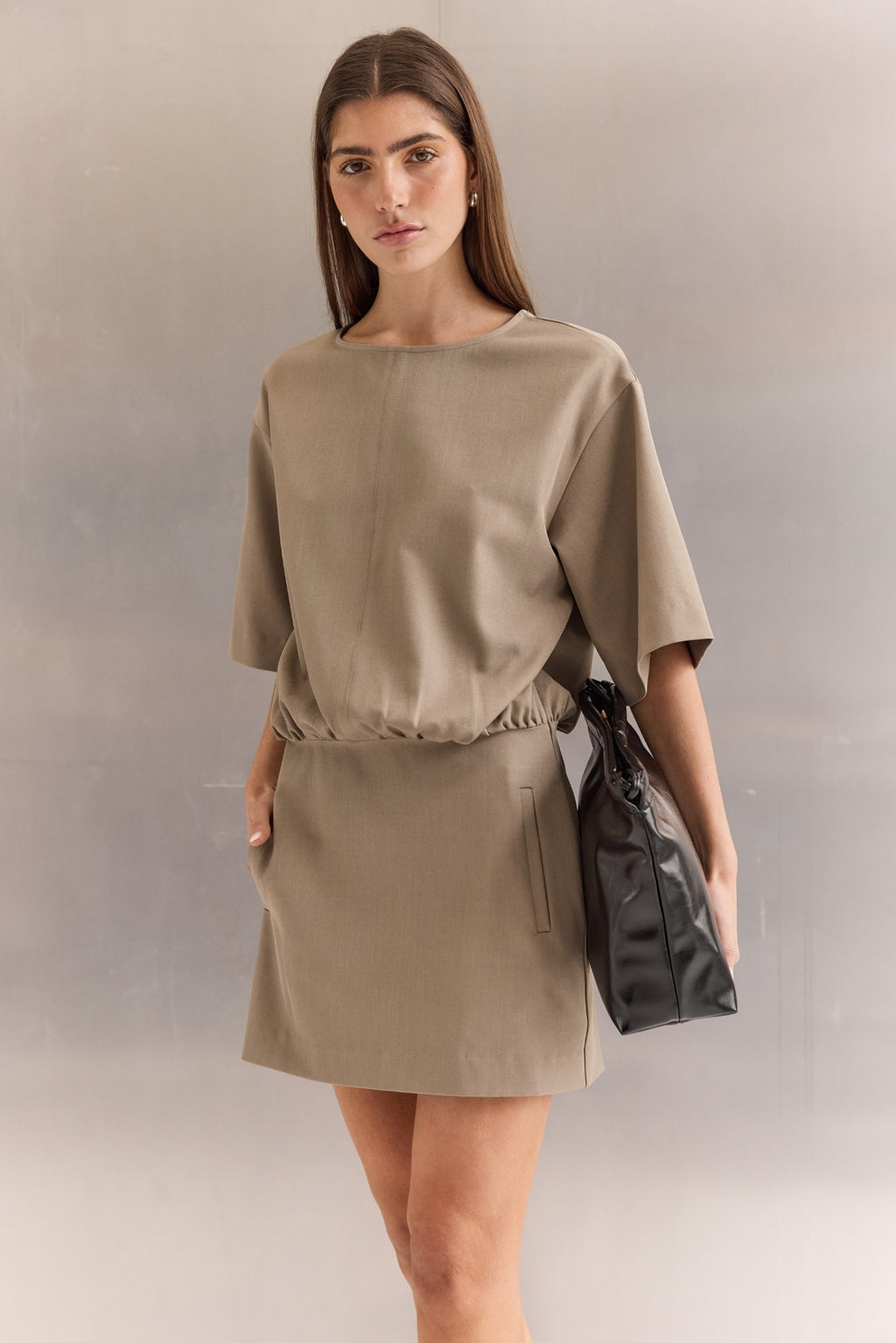 Chelsea Mini Suiting Dress (Taupe)