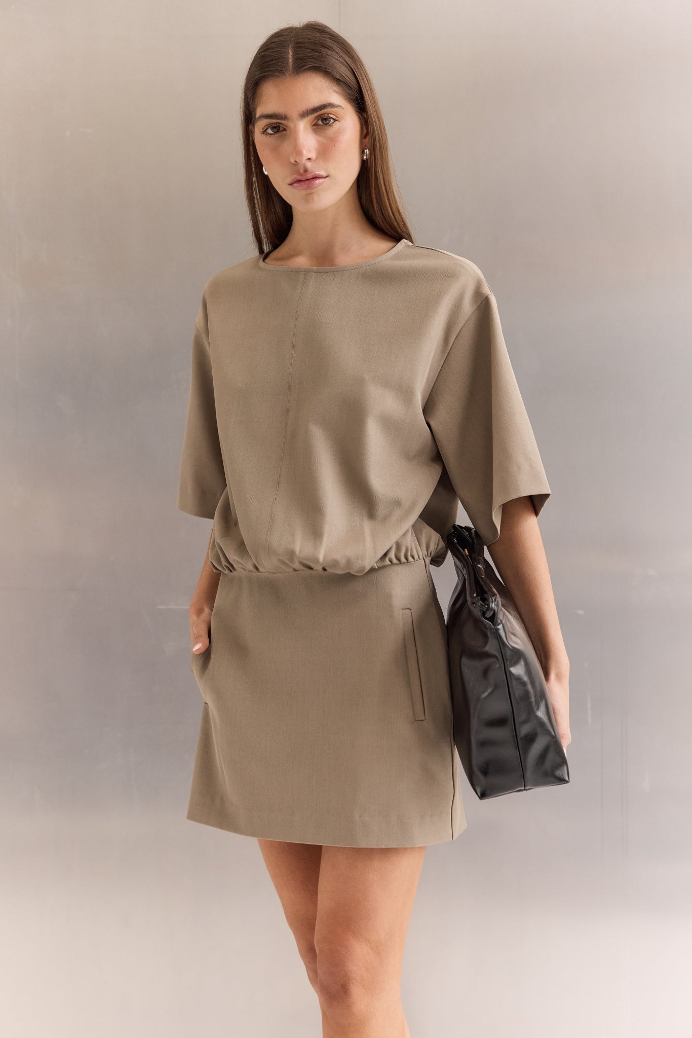 Chelsea Mini Suiting Dress (Taupe)