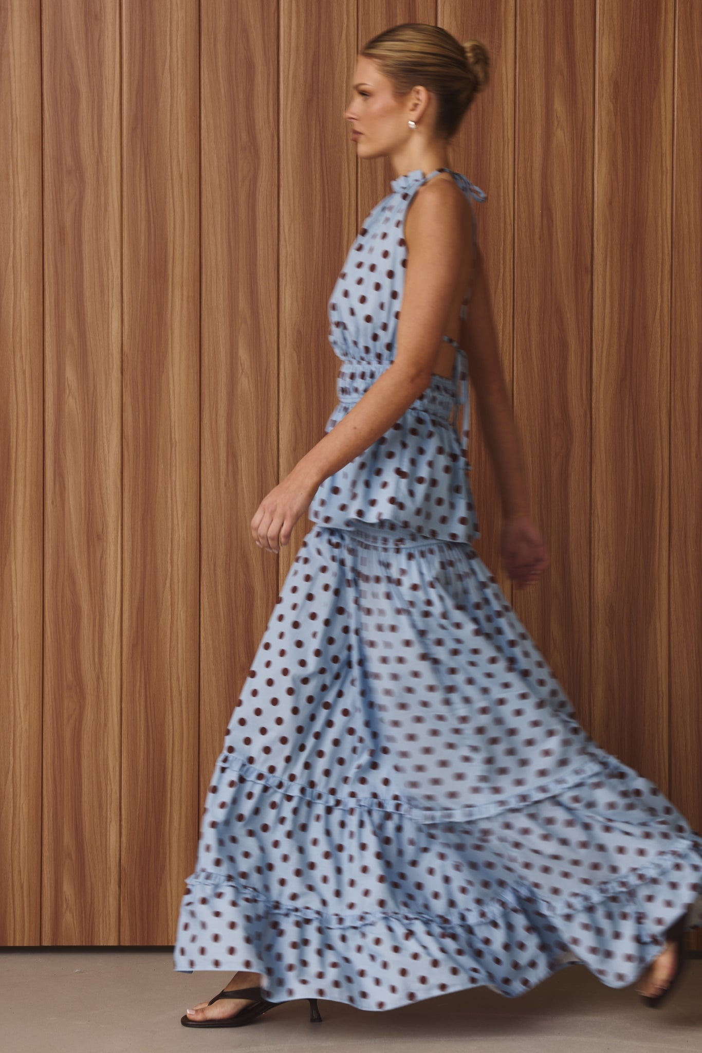 Stella Maxi Skirt (Light Blue/Chocolate Polka)