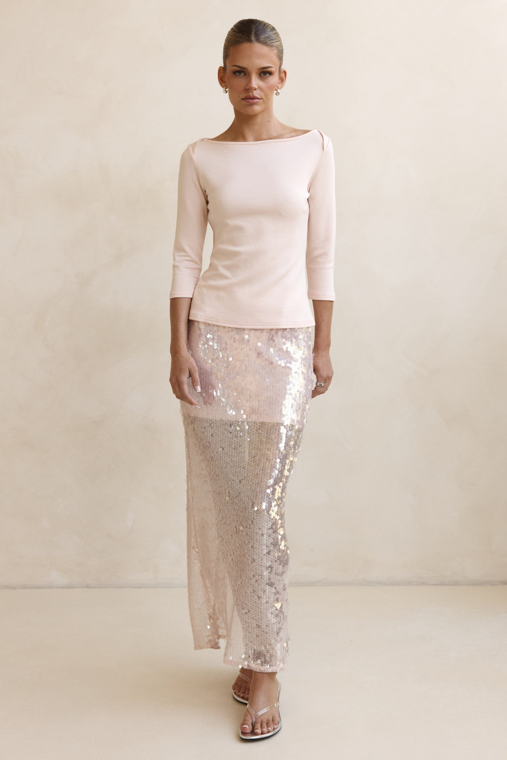 Veda Sequin Maxi Skirt (Pink)