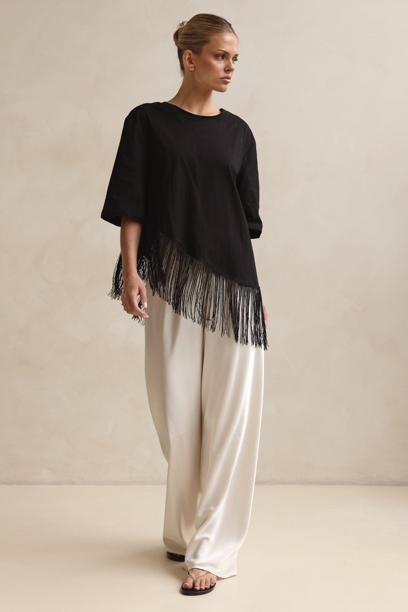 Andrea Asym Fringe Tee (Black)