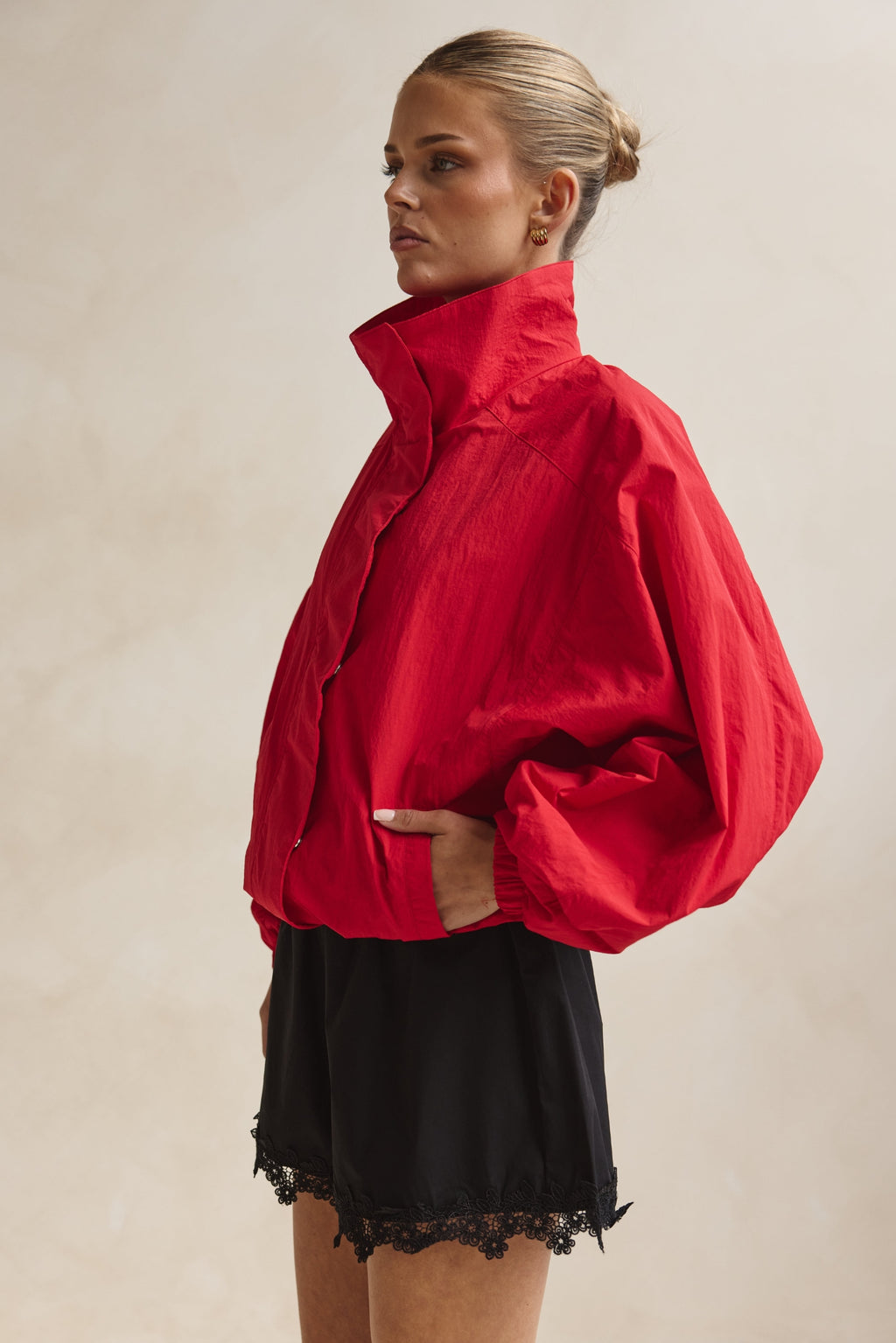 Demi Funnel Bomber Jacket (Red)