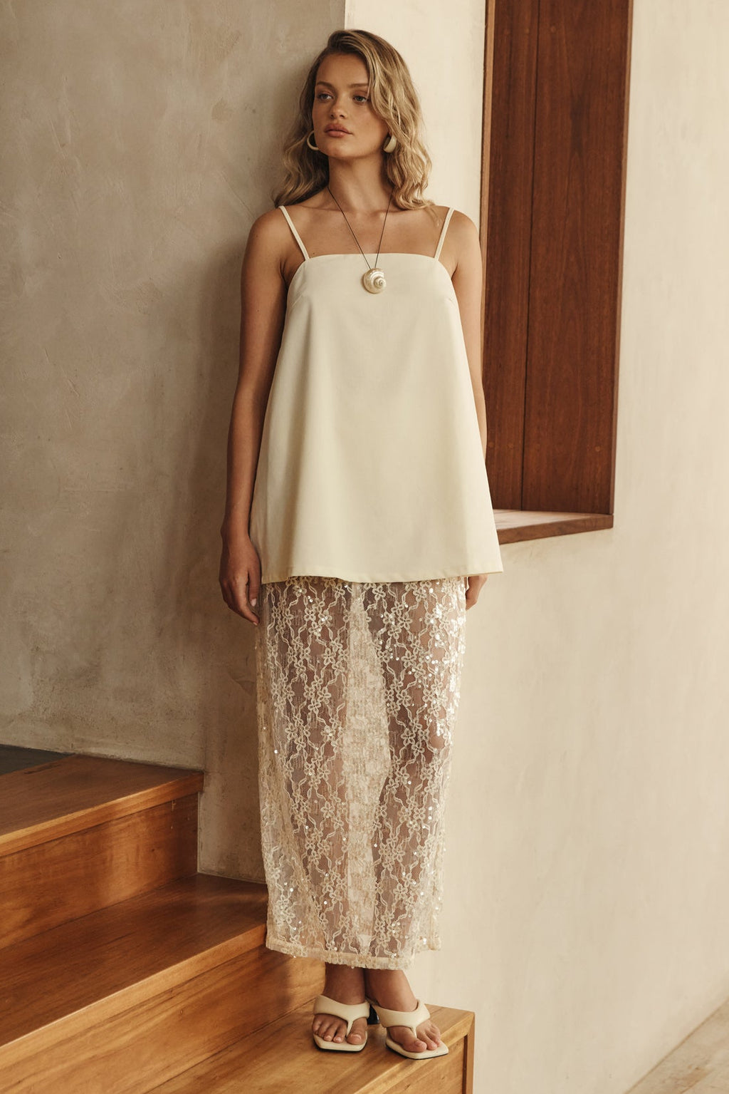 Vera Sequin Maxi Skirt (Cream)