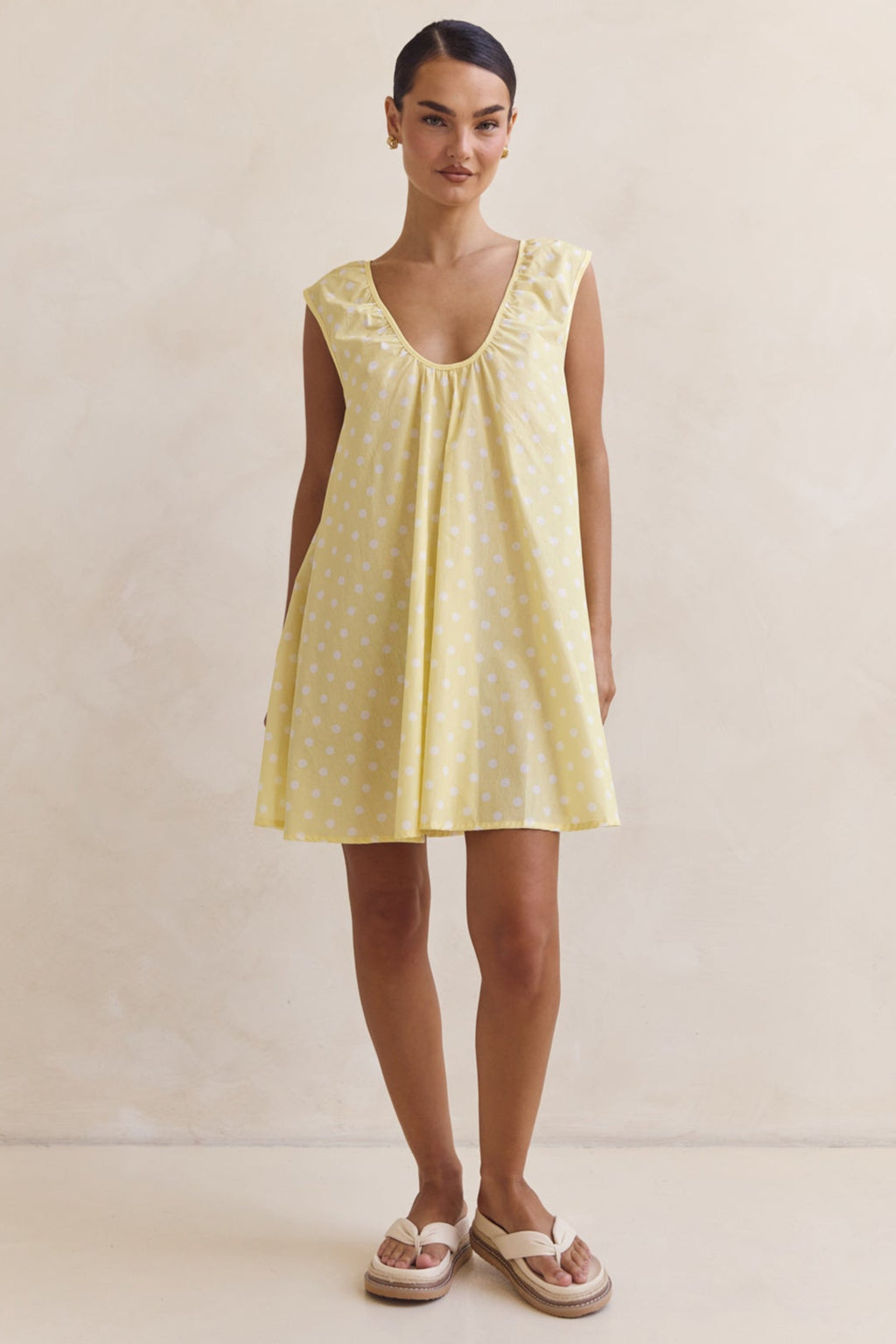 Helena Mini Dress (Lemon Polka Dot)
