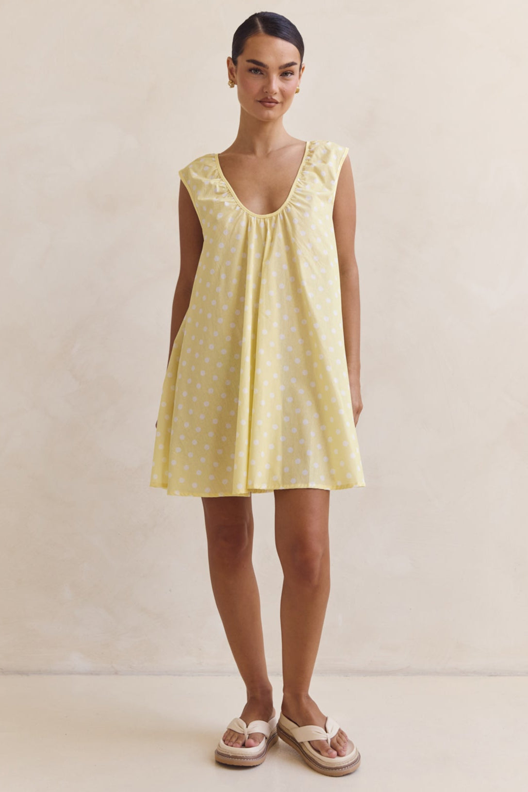 Helena Mini Dress (Lemon Polka Dot)