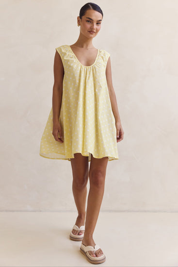 Helena Mini Dress (Lemon Polka Dot)