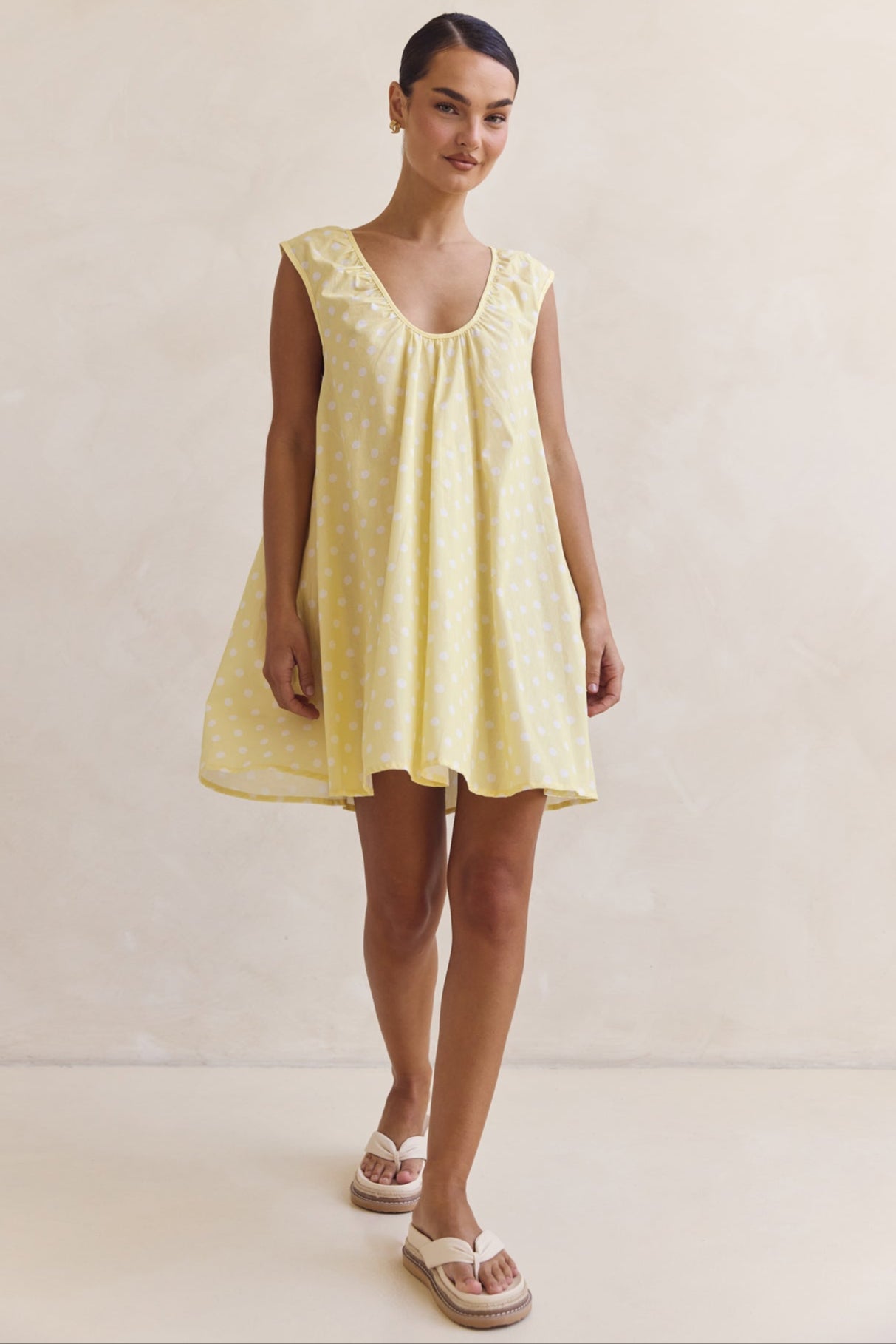 Helena Mini Dress (Lemon Polka Dot)