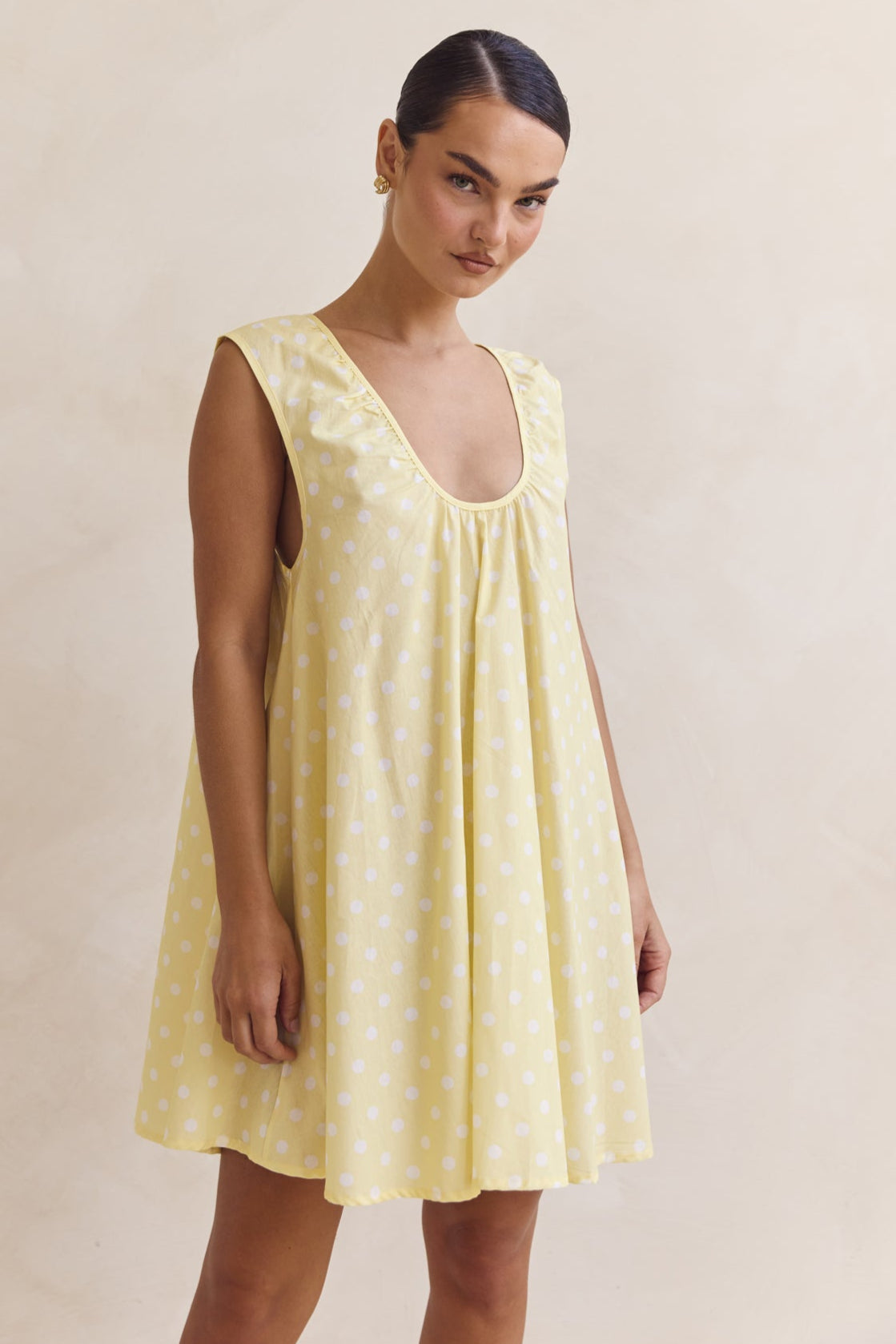 Helena Mini Dress (Lemon Polka Dot)