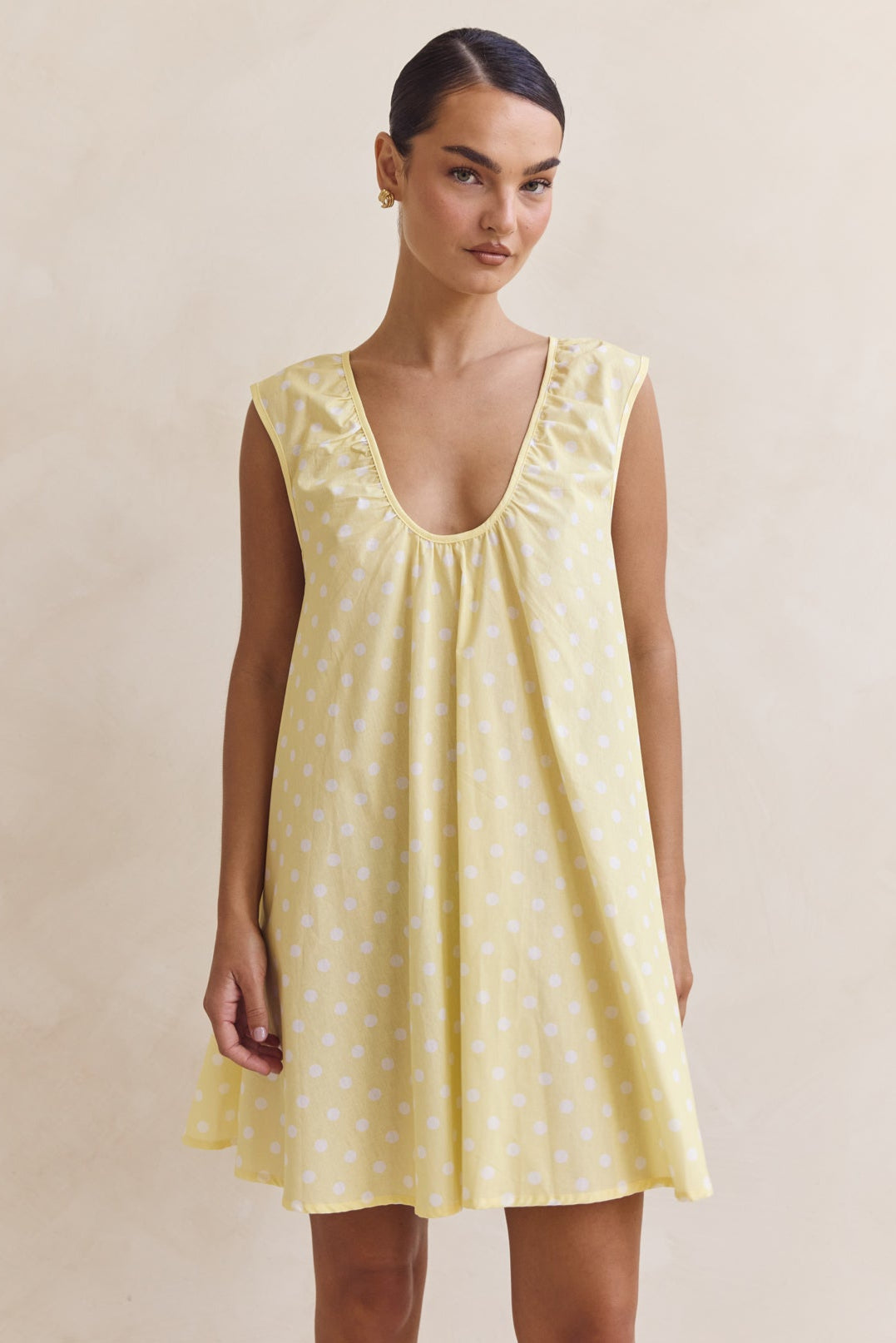 Helena Mini Dress (Lemon Polka Dot)