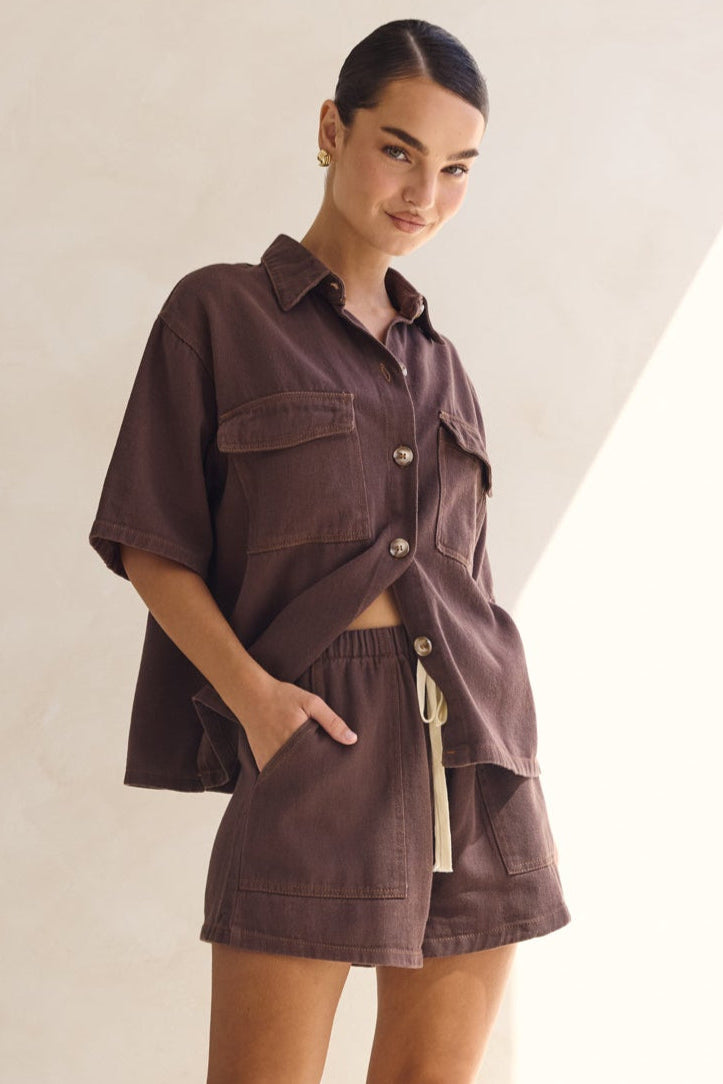 Beatrice Denim Set (Chocolate)