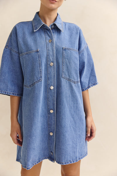 Parker Denim Shirt Dress (Blue)