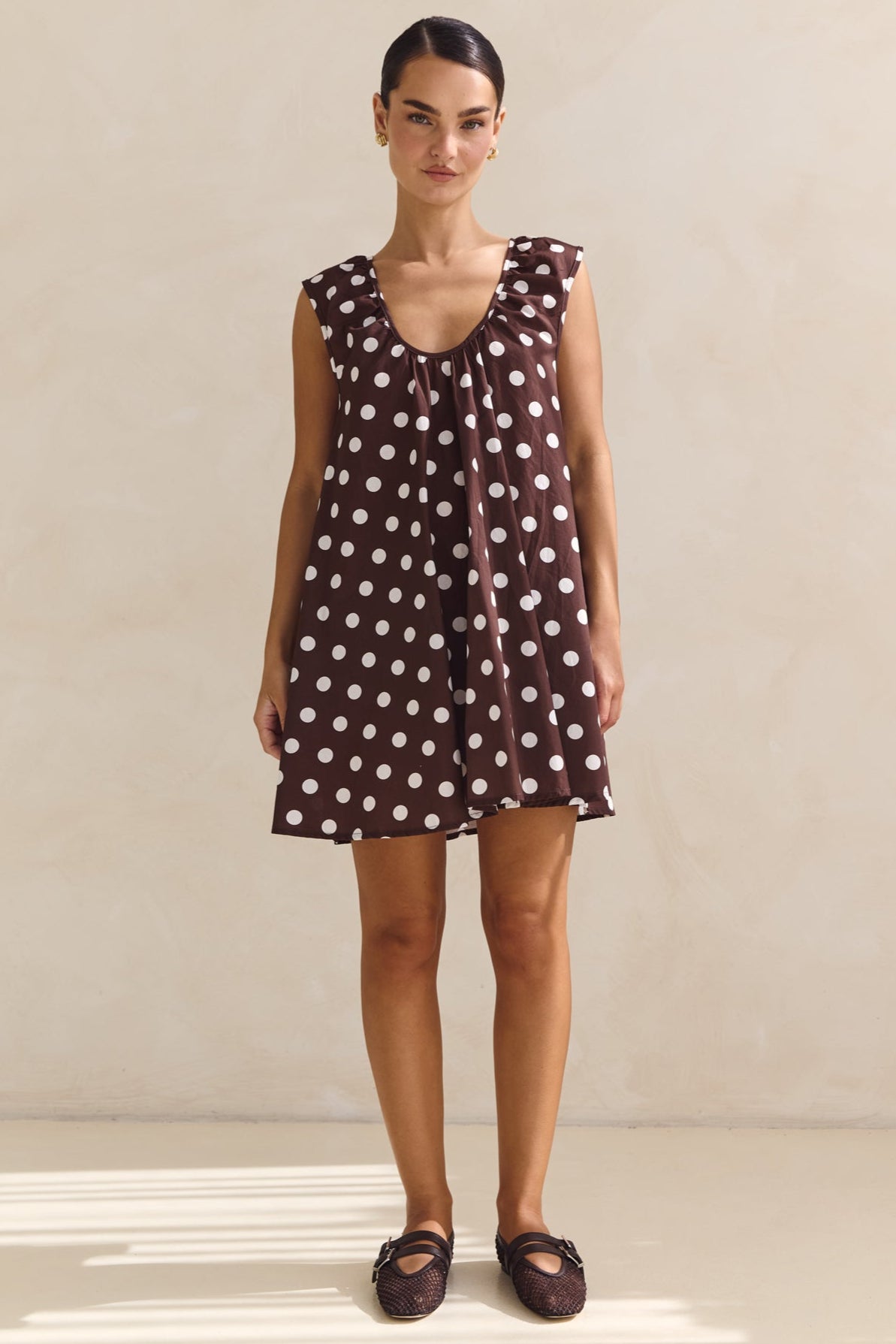 Helena Mini Dress (Chocolate Polka Dot)