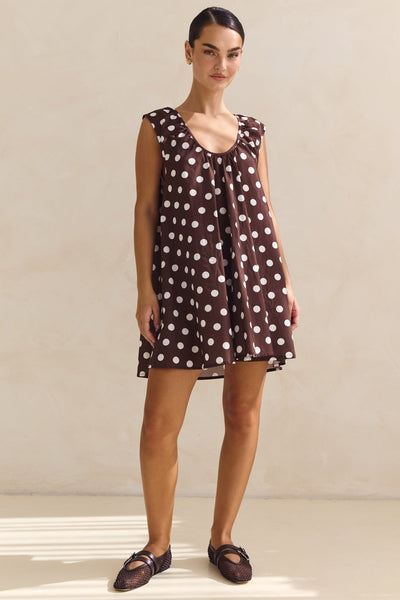 Helena Mini Dress (Chocolate Polka Dot)