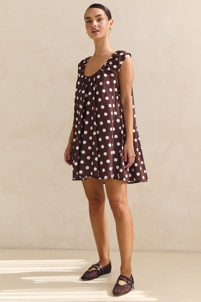 Helena Mini Dress (Chocolate Polka Dot)