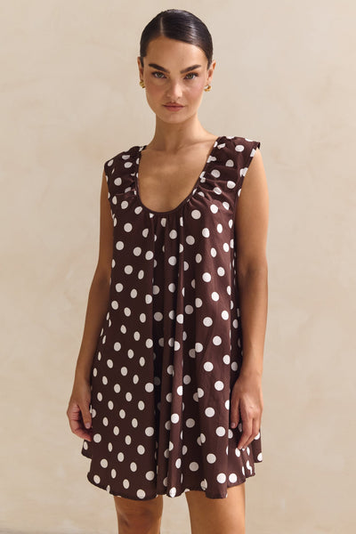 Helena Mini Dress (Chocolate Polka Dot)