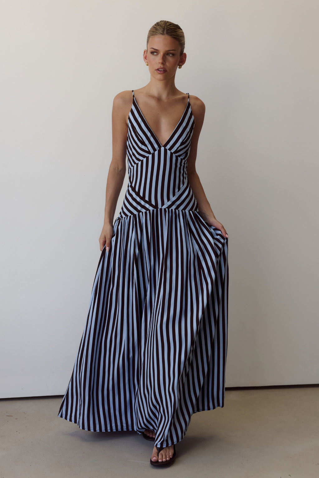 Posie Maxi Dress (Chocolate/Blue Stripe)