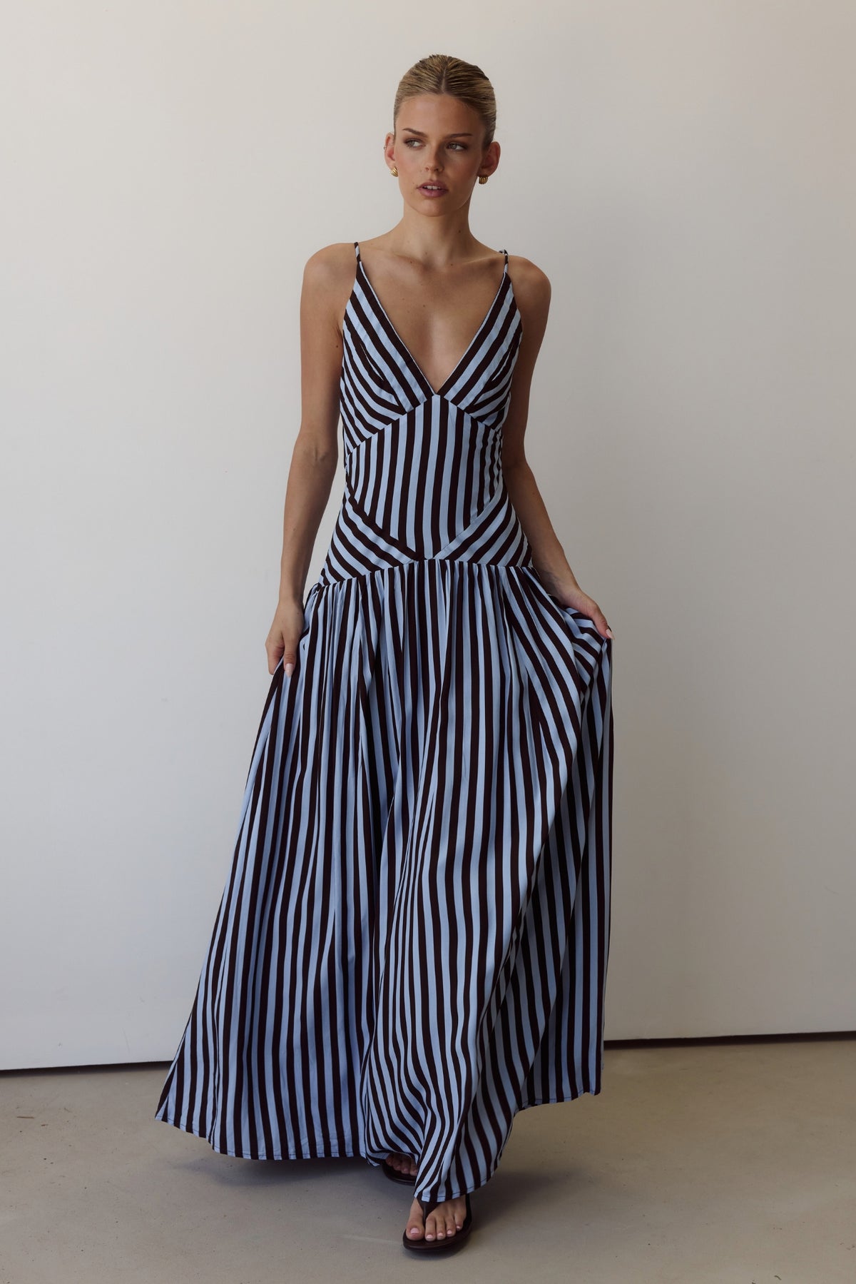 Posie Maxi Dress (Chocolate/Blue Stripe)