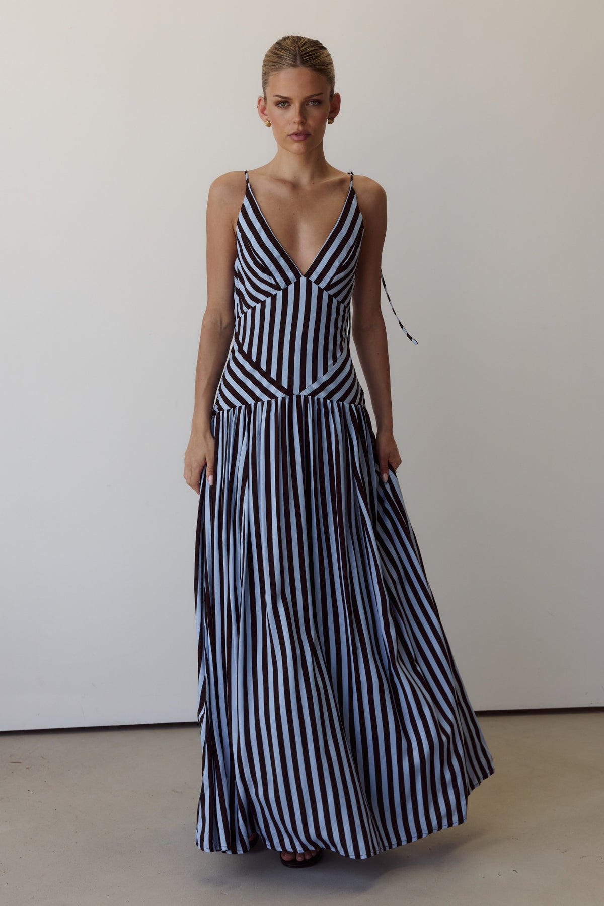 Posie Maxi Dress (Chocolate/Blue Stripe)