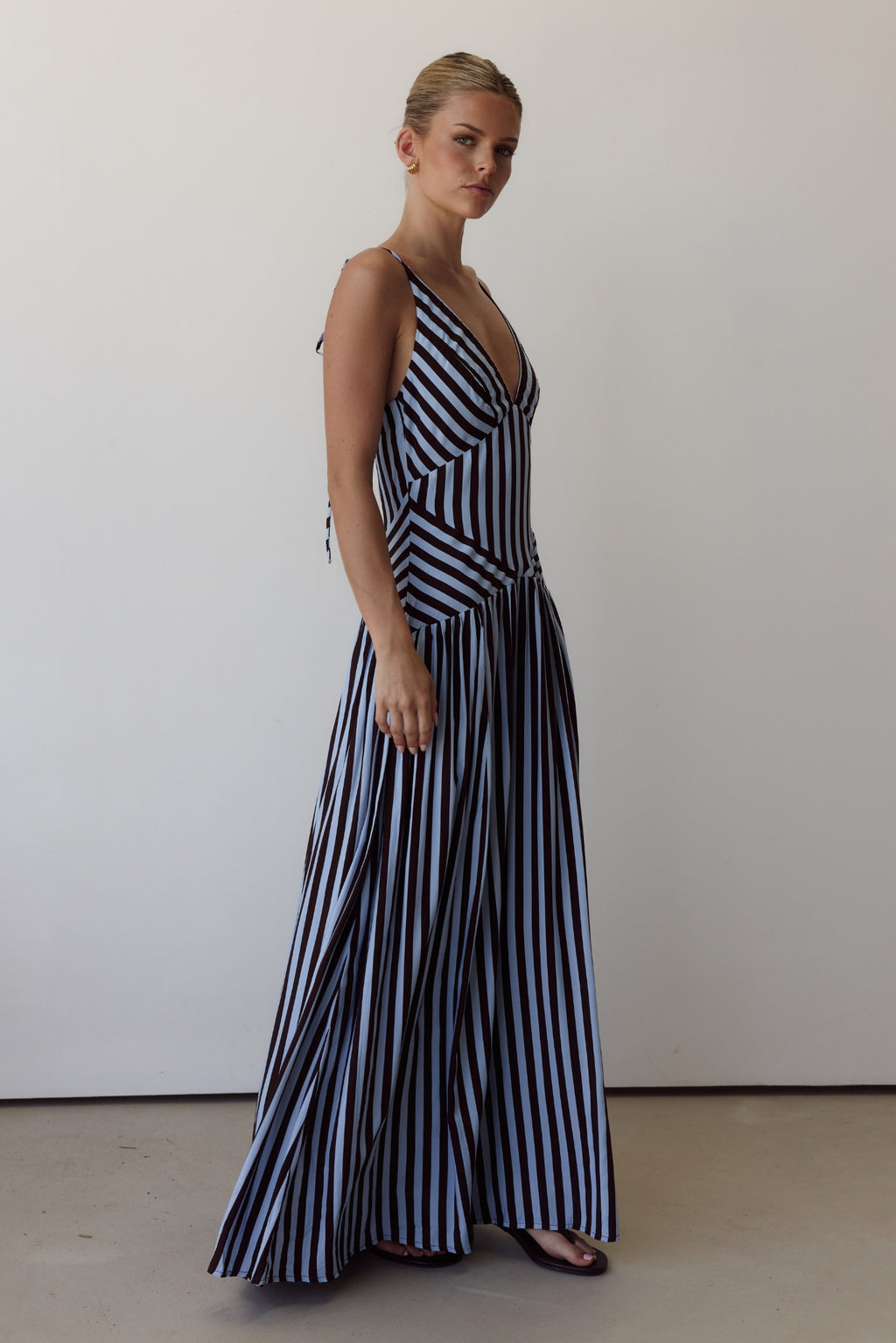 Posie Maxi Dress (Chocolate/Blue Stripe)