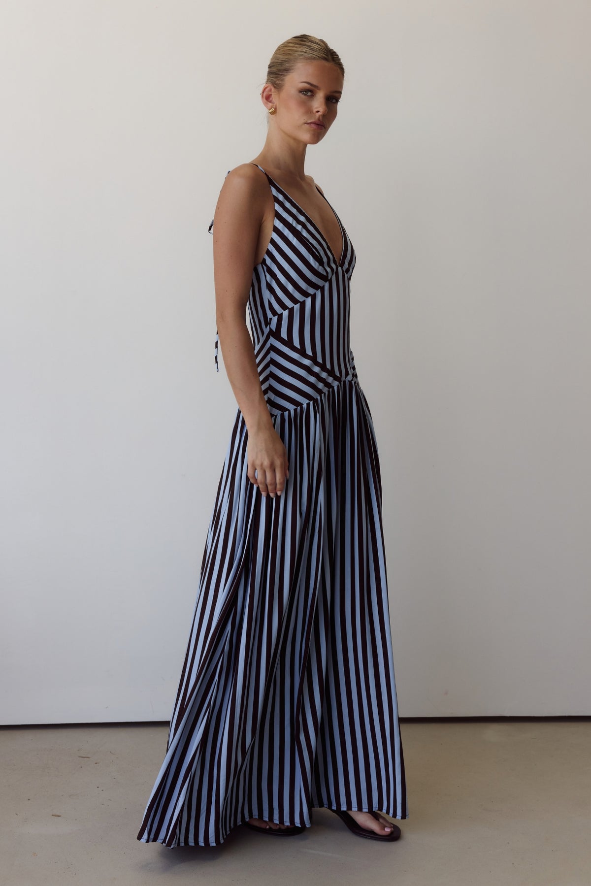 Posie Maxi Dress (Chocolate/Blue Stripe)