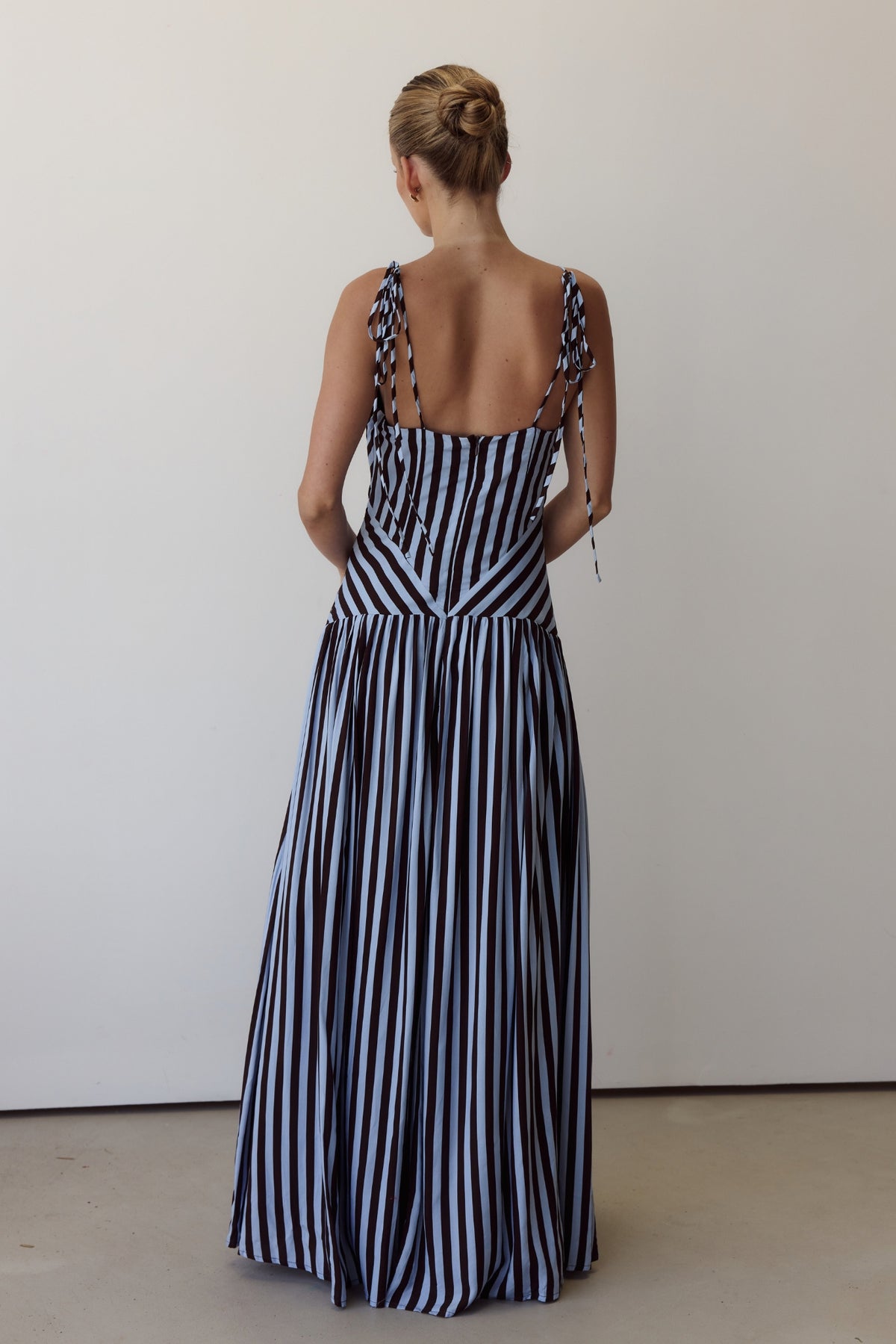 Posie Maxi Dress (Chocolate/Blue Stripe)