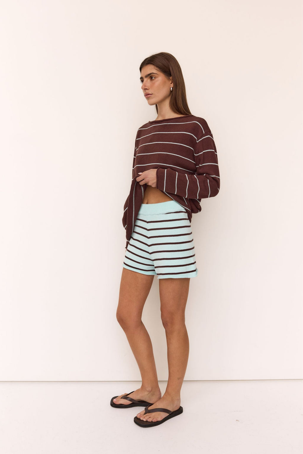 Fallon Knit Short (Light Blue/Choc Stripe)
