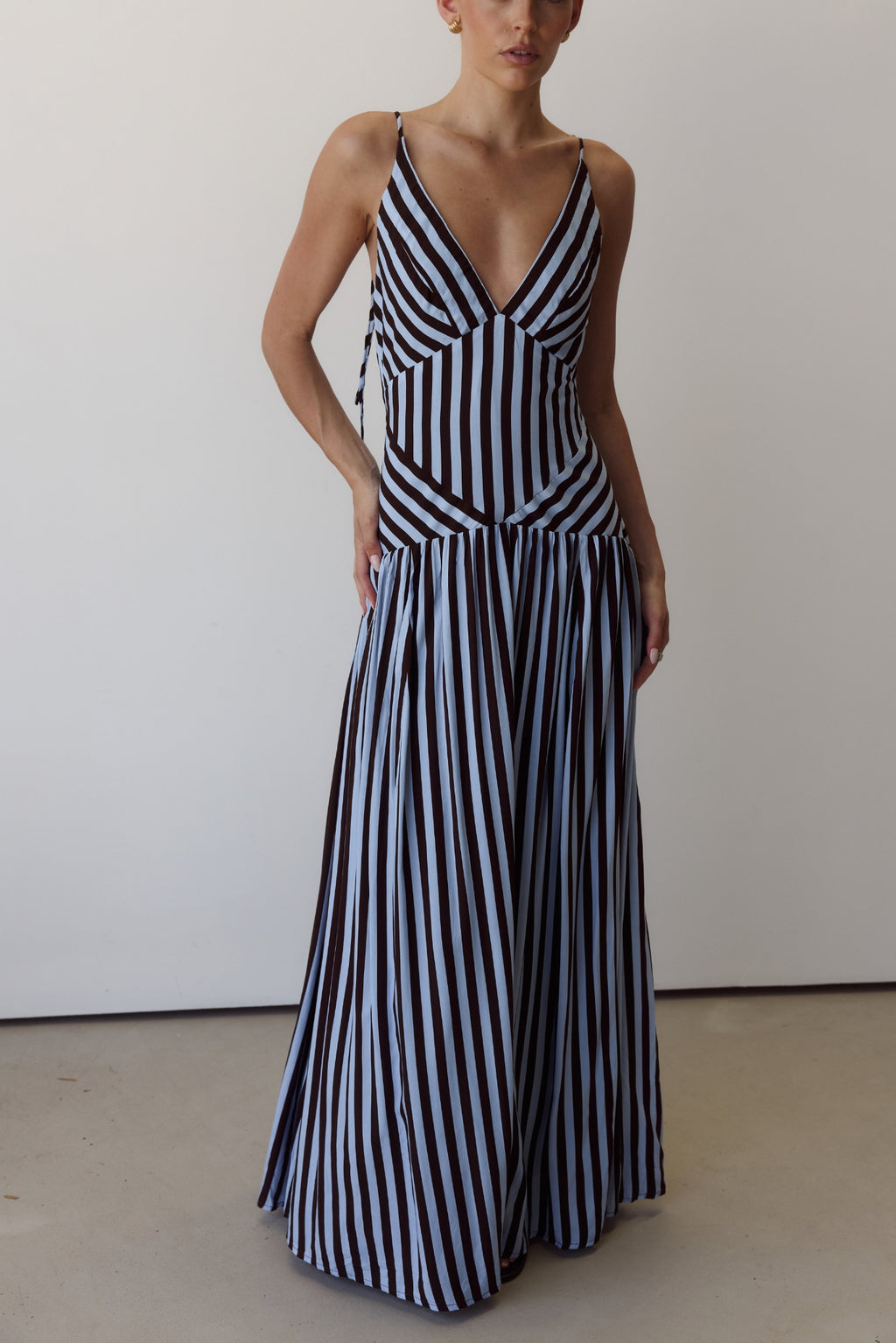 Posie Maxi Dress (Chocolate/Blue Stripe)