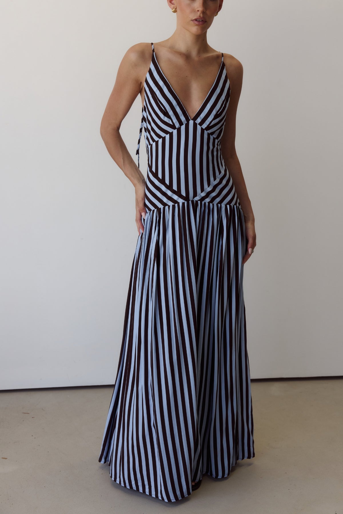 Posie Maxi Dress (Chocolate/Blue Stripe)