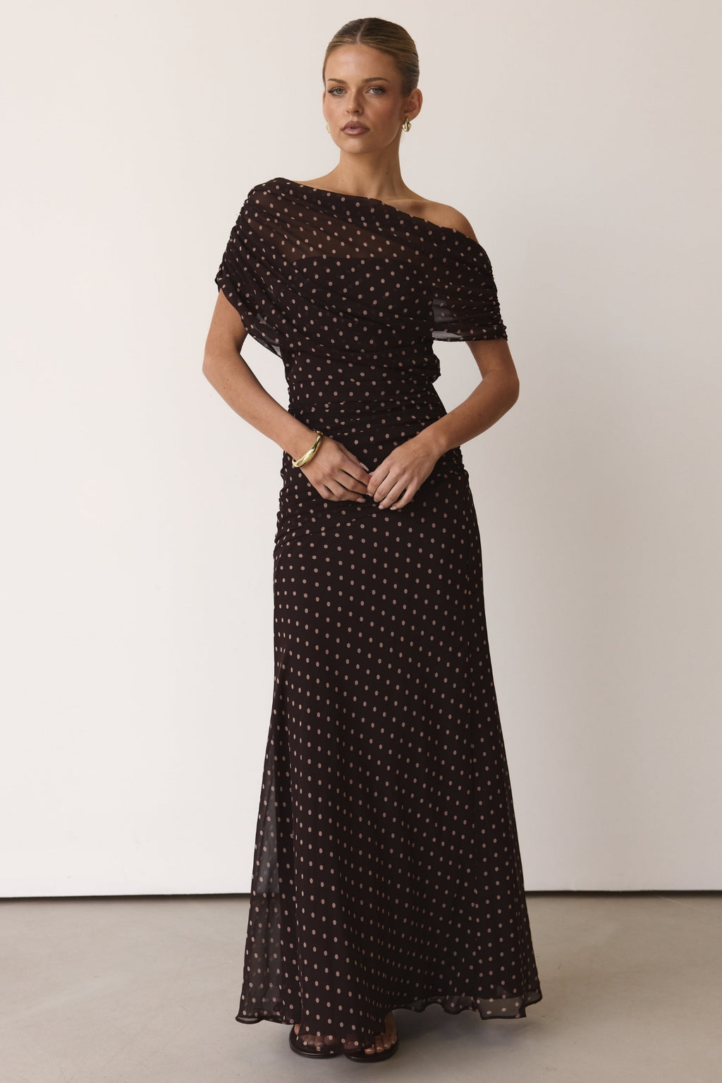 Naomi Maxi Dress (Chocolate Polka)