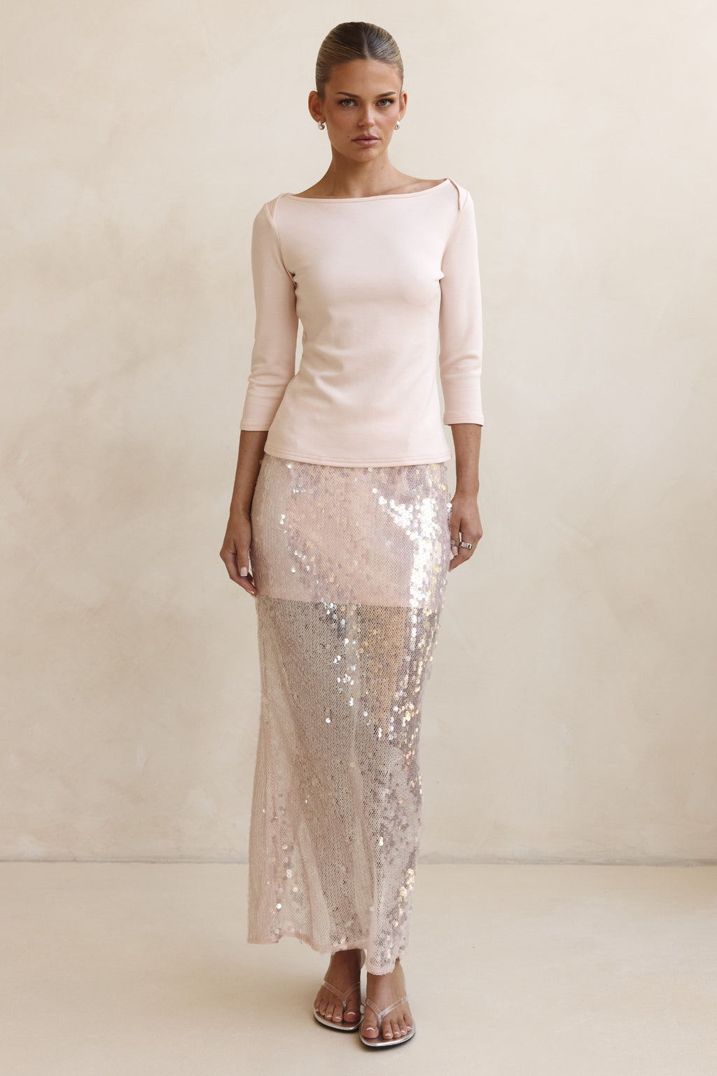 Veda Sequin Maxi Skirt (Pink)