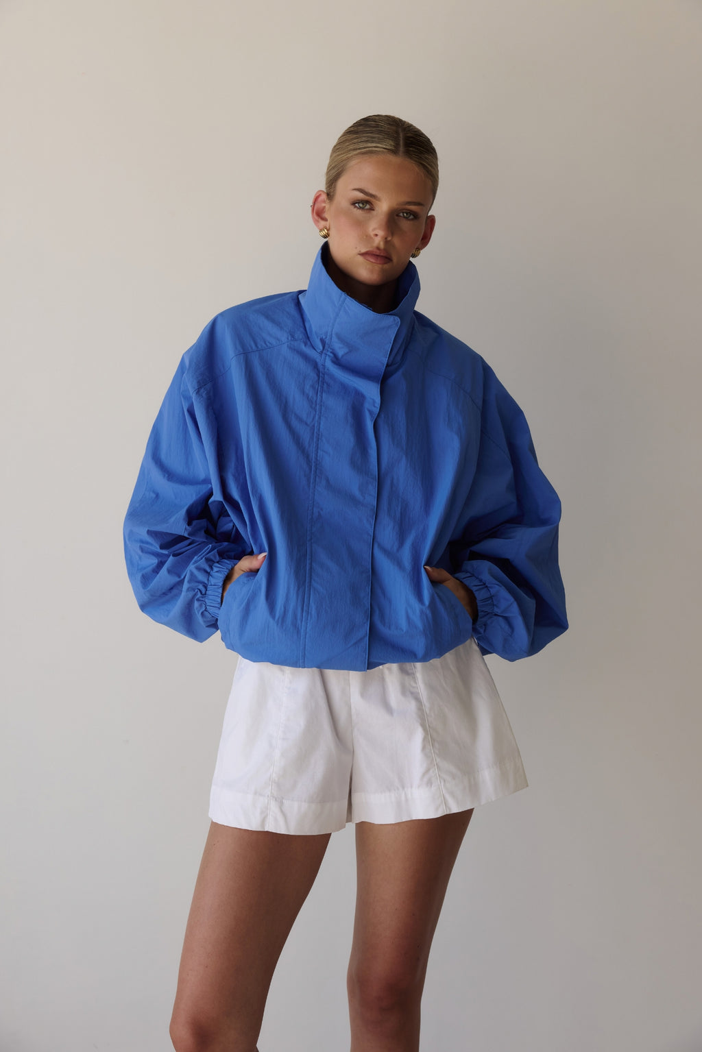 Demi Funnel Bomber Jacket (Cobalt)