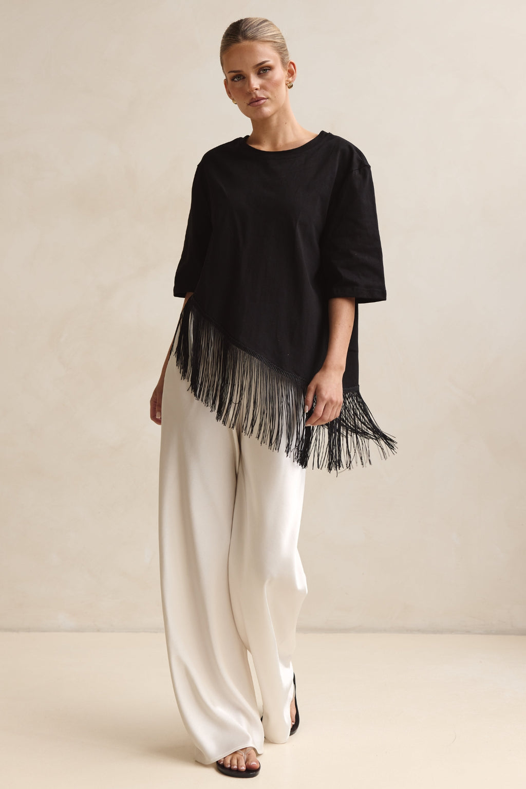 Andrea Asym Fringe Tee (Black)