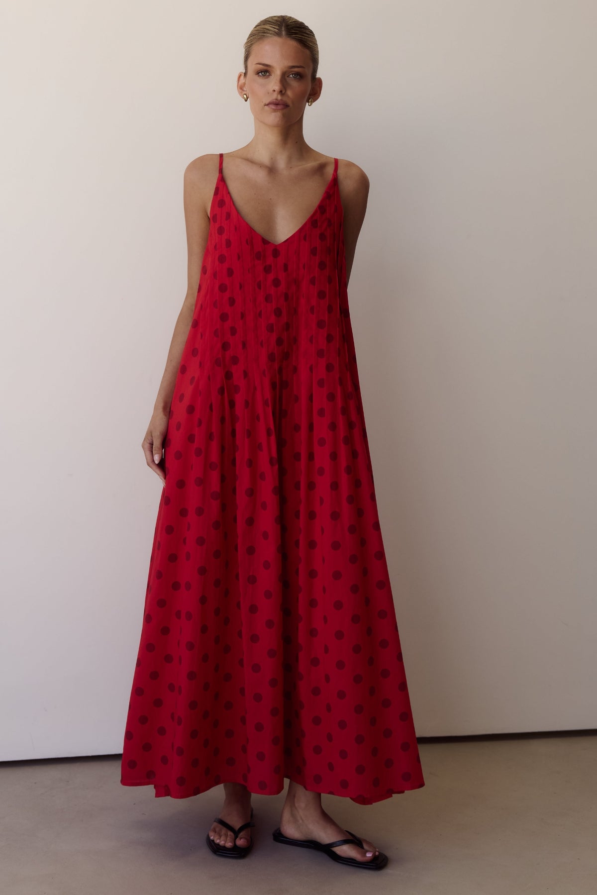 Conni Maxi Dress (Red/Wine Polka)