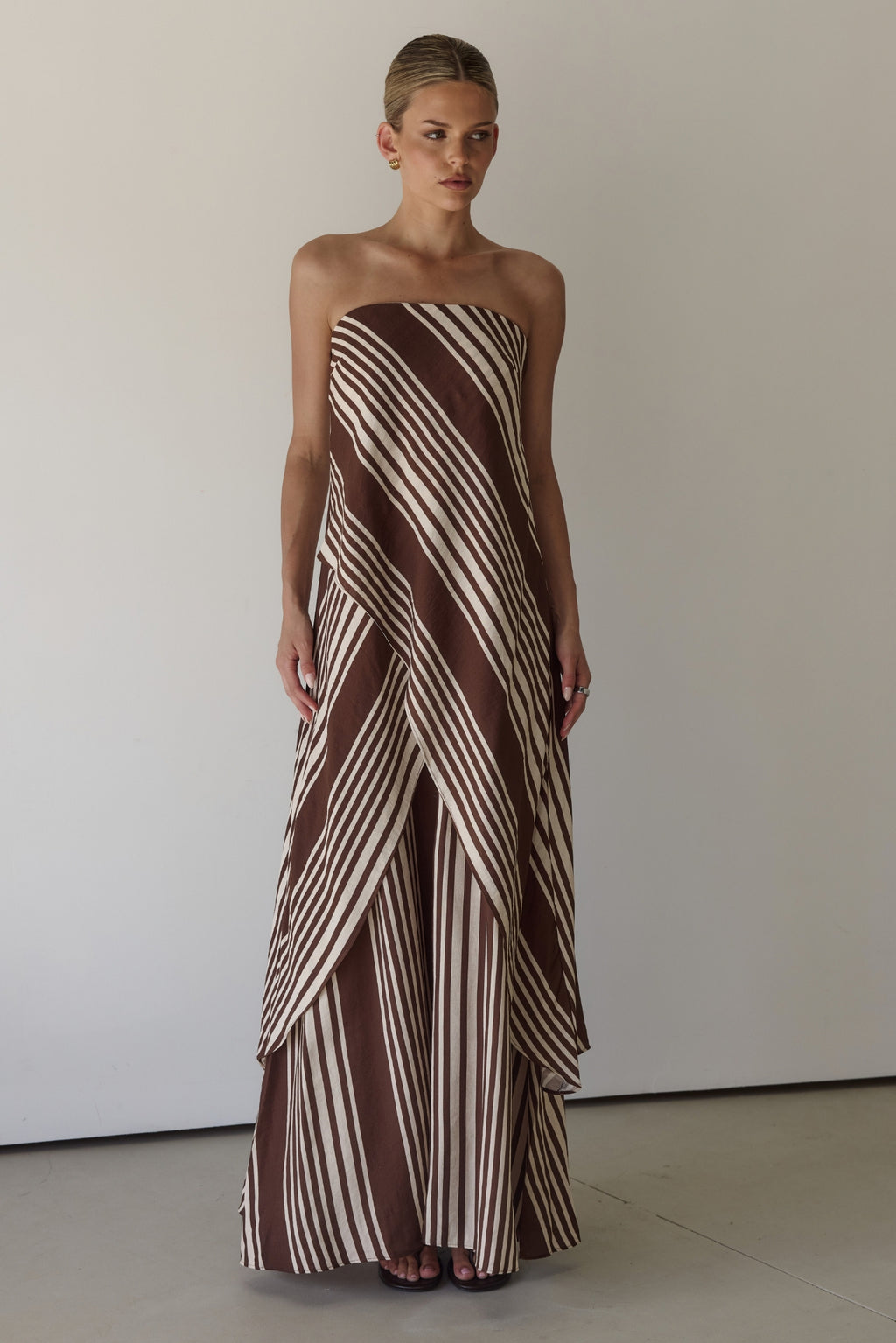 Natalia Maxi Dress (Cream/Chocolate Stripe)
