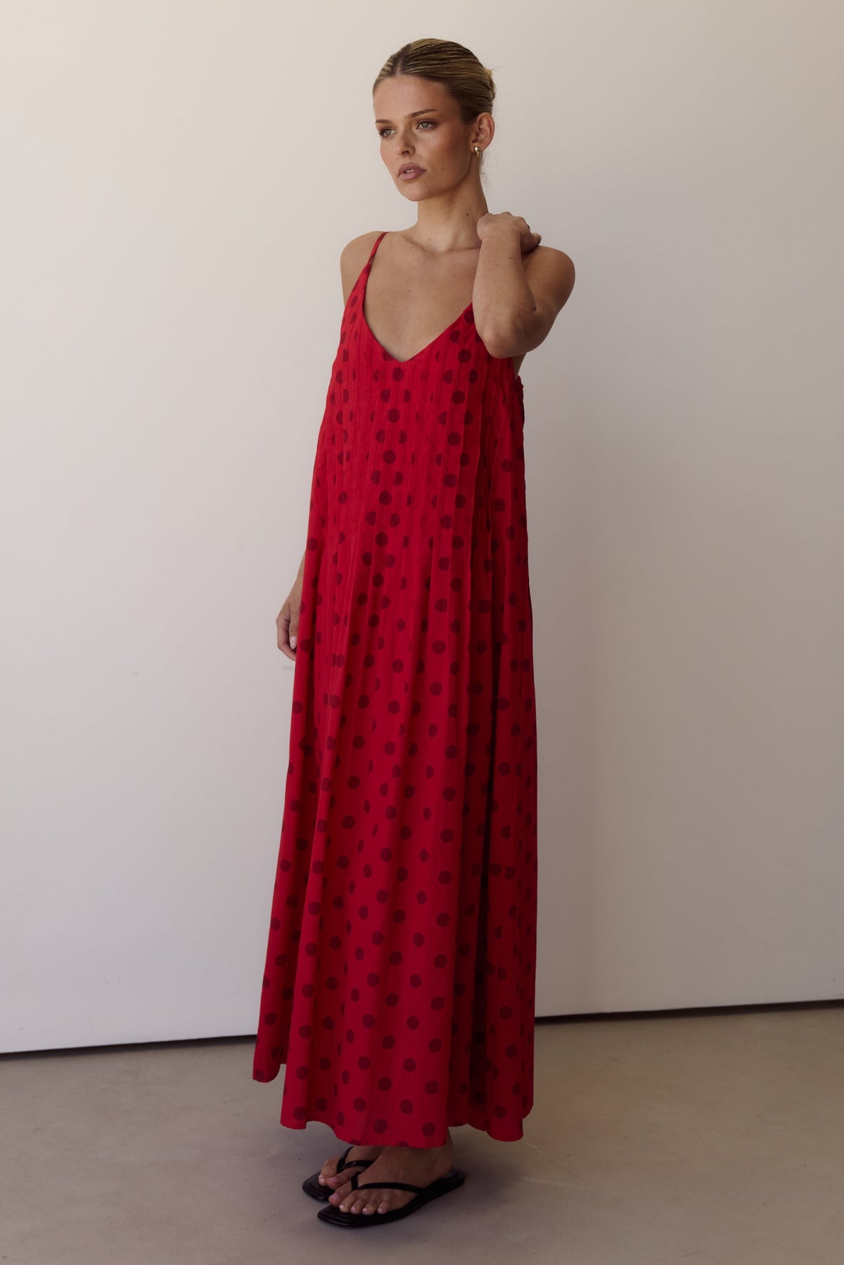 Conni Maxi Dress (Red/Wine Polka)